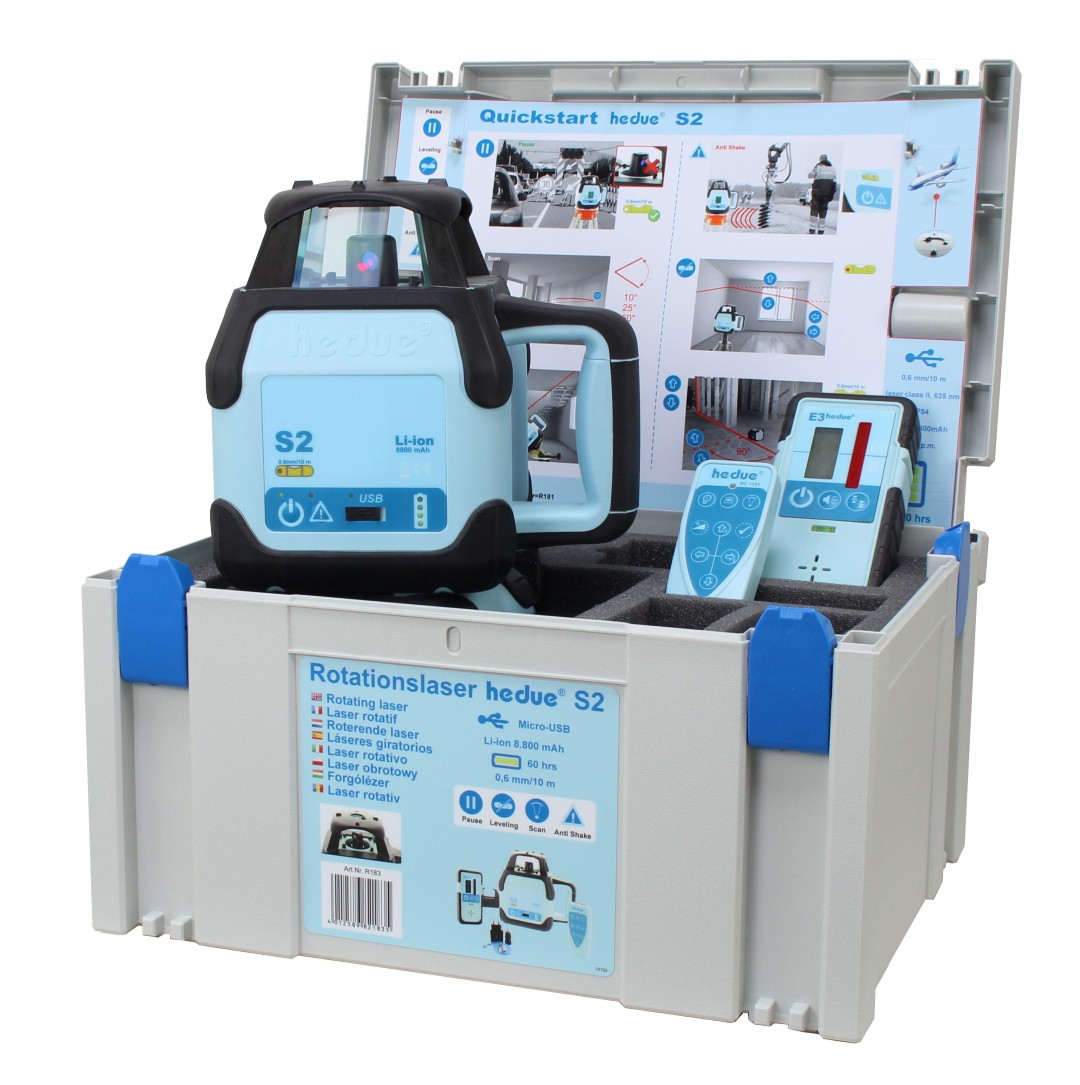 hedue S2 forgólézer, lézeres jelfogóval, töltővel, használati útmutatóval Systainer dobozban
