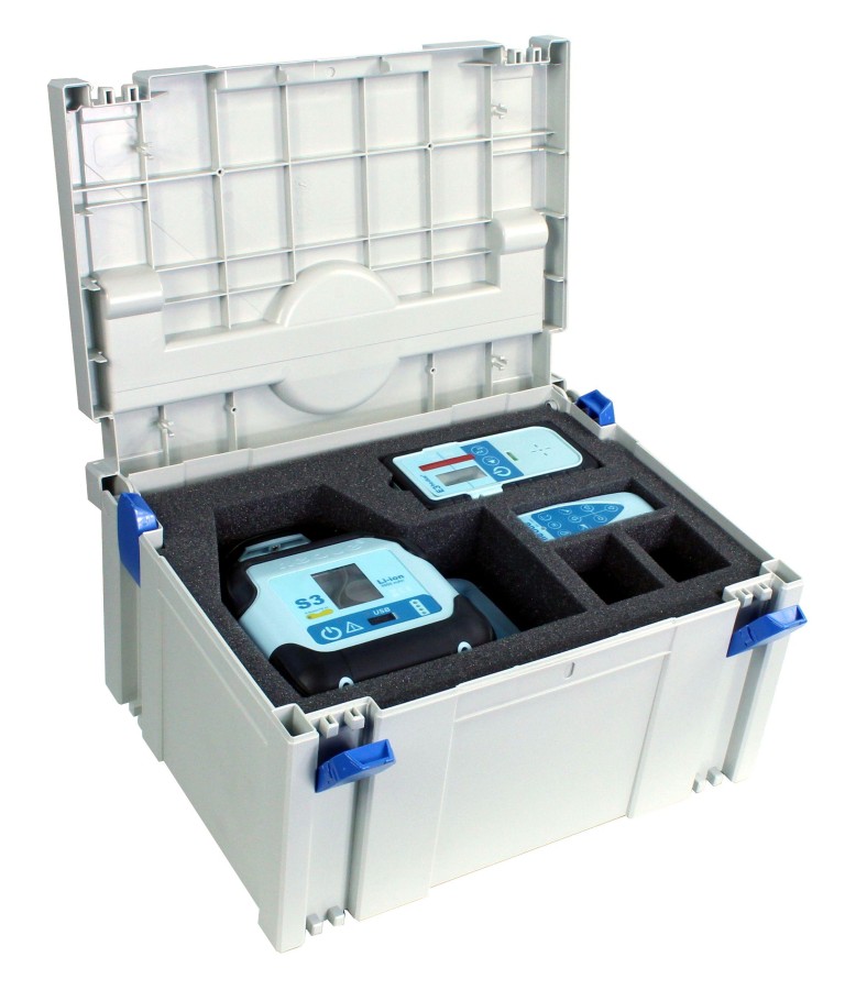 hedue S3 forgólézer, lézeres jelfogóval, töltővel, használati útmutatóval Systainer dobozban